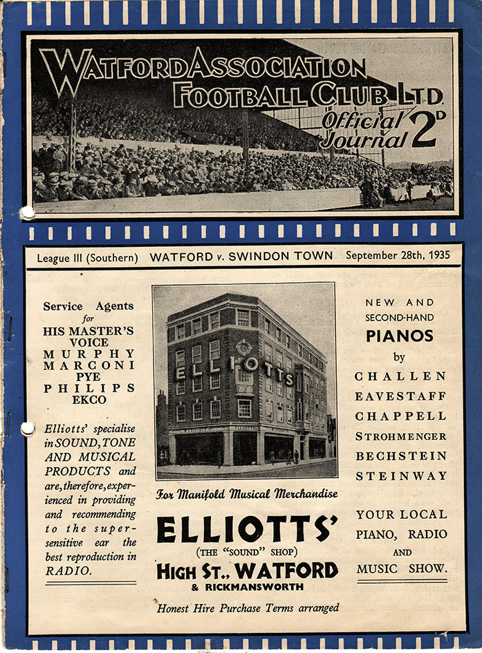 <b>Saturday, September 28, 1935</b><br />vs. Watford (Away)